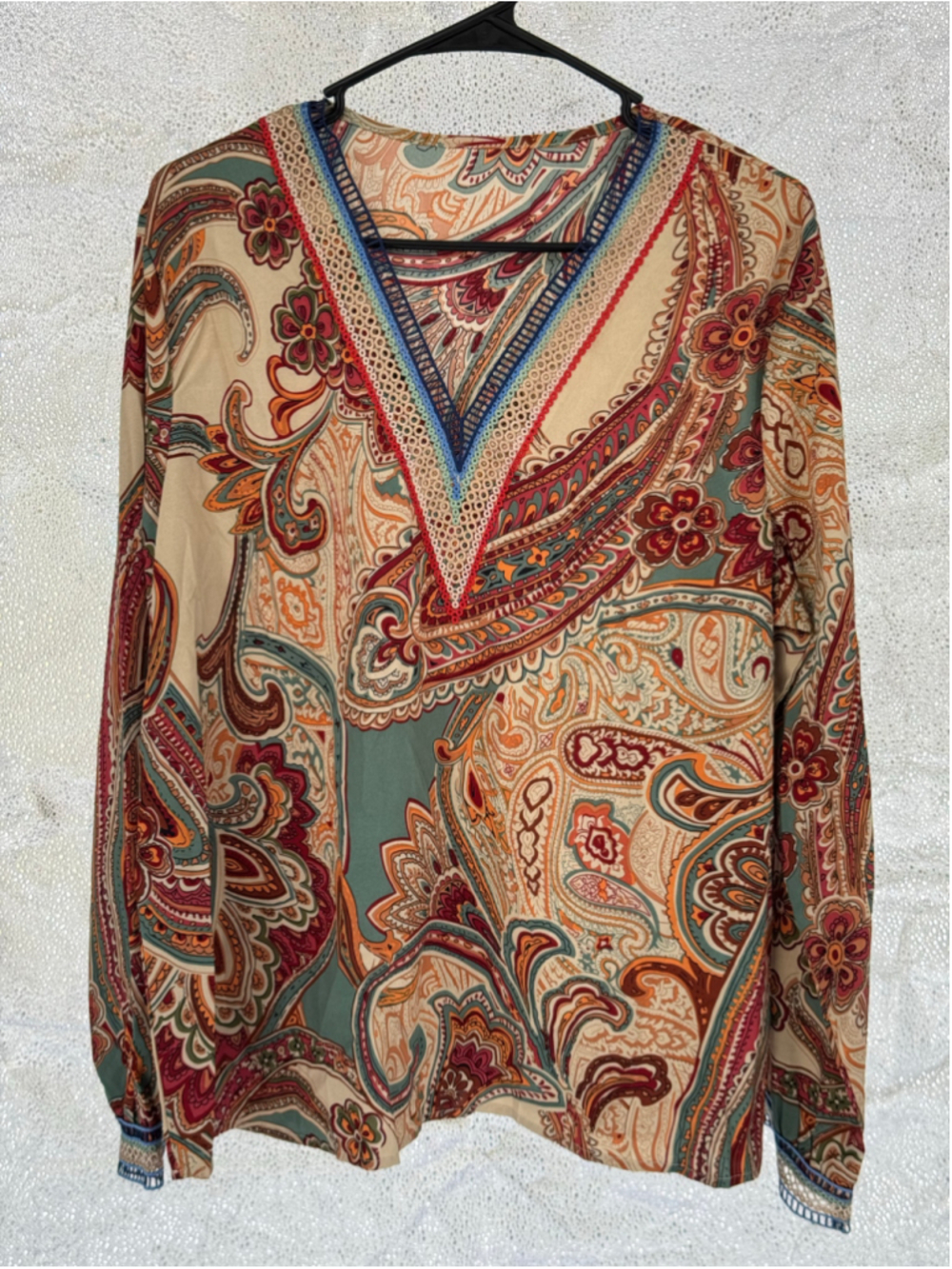 Women's SHEIN Paisley Tunic Top Size 12 Beige Multicolor
